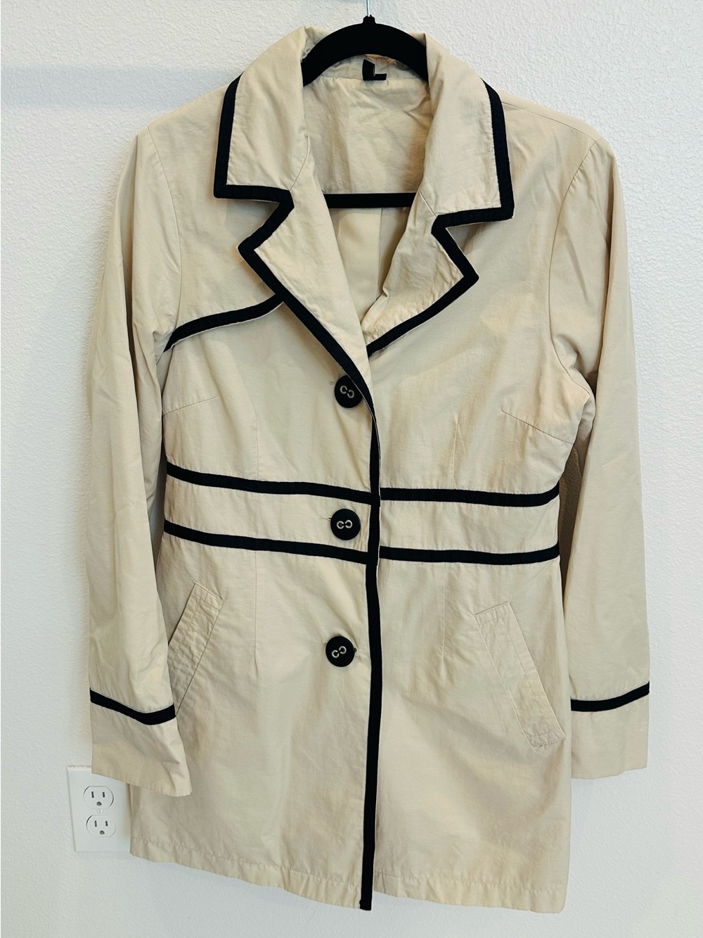 Ambition Beige Trench Coat with Black Piping